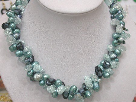 40'' blue Pearl and blue Crystal Necklace