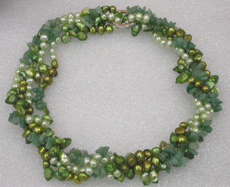 2 strands 40'' green Pearl and jade Necklace