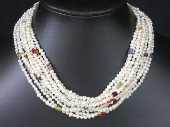 8 row 3.5mm white freshwater pearl necklace