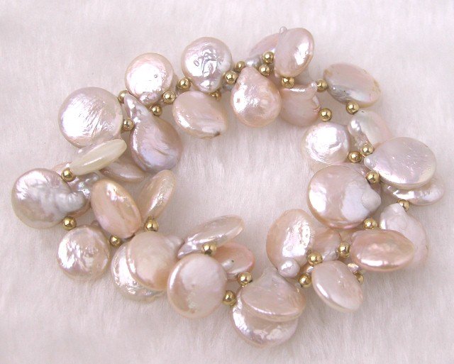 2 Strands Natural Pink Coin Pearl Stretching Bracelet