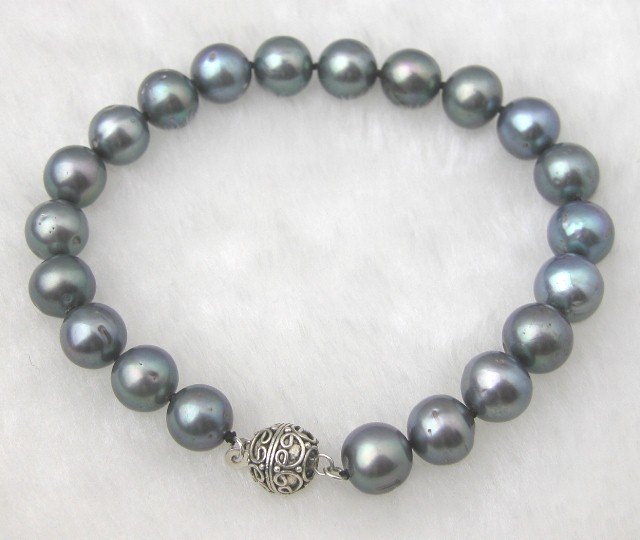 Big 9-10mm Natural Black Fw Pearl Bracelet