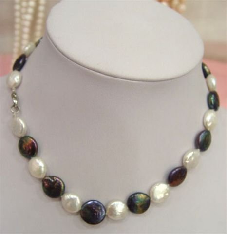 black and white 12mm coin pearl necklace