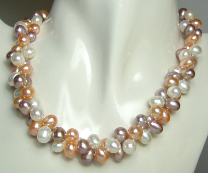 2 row 8x9mm multicolor pearl necklace