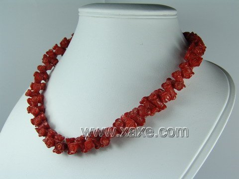 Lovely red coral rose necklace
