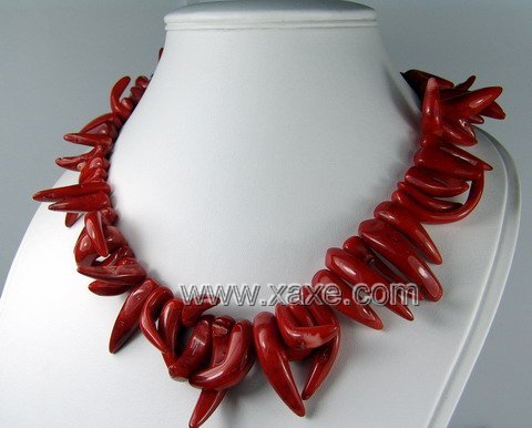 Lovely red coral long teeth necklace