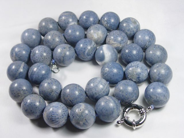 Long 28'' 20mm blue round coral necklace