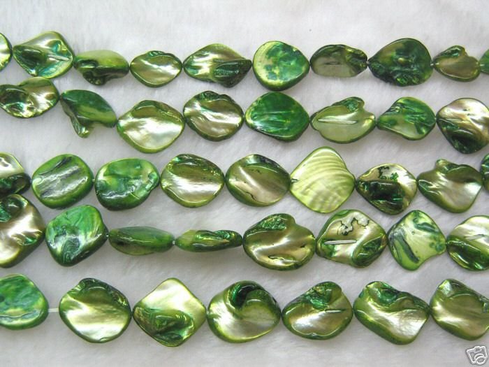 wholesale 10 strands 15mm Shell Beads loose string - grass green