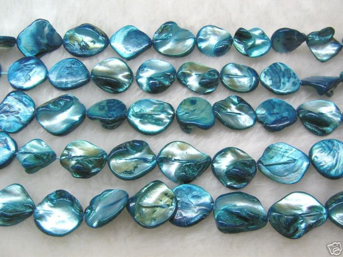 wholesale 10 strands 15mm Shell Beads loose string - lake blue