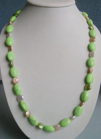 Turquoise & Coin Pearl Necklace 27 inch