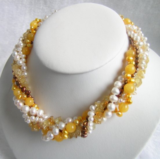 5 Strands Pearls Crystal & Jade Necklace 16 inch
