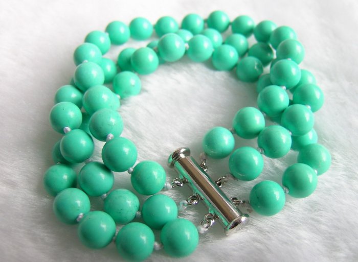 3 Strands 8mm Nature Turquoise Bracelet 7.5 inch