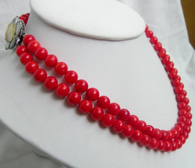 Double Strands 7-8mm Coral Necklace 18 inch