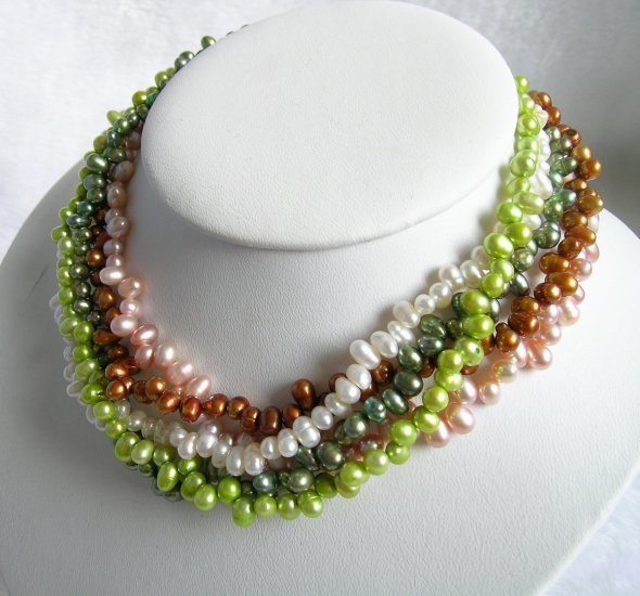 5 Strands Multicolor Pearls Necklace 18 inch