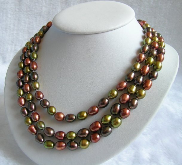 3 Strands 7-8mm Multicolor Pearls Necklace