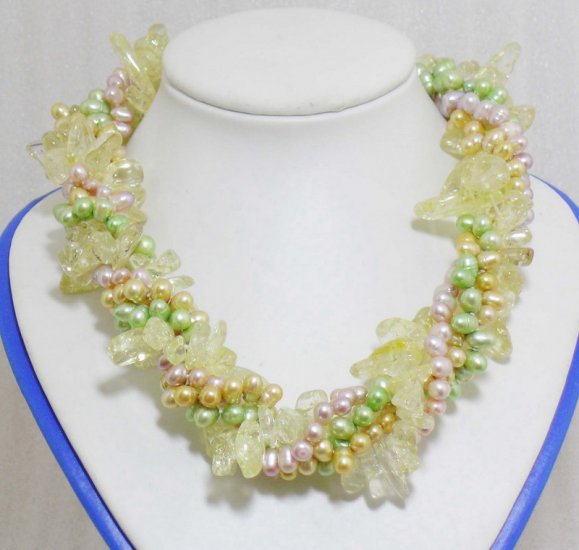 4 Strands Colorful Pearls & Crystal Necklace