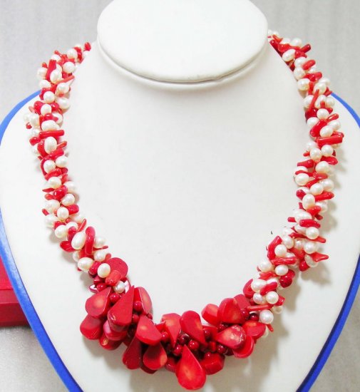 3 Strands Pearls & Coral Necklace
