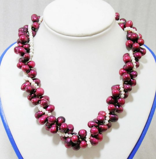 3 strands Wine-Red Pearls Necklace