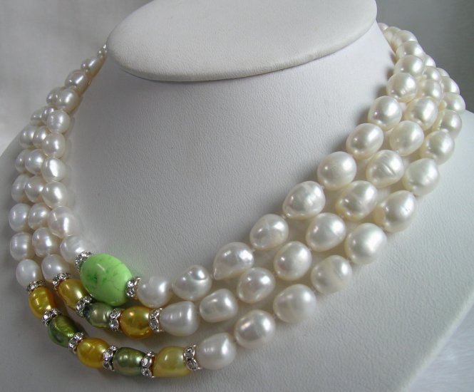 3 Strands Pearl & Turquoise Necklace