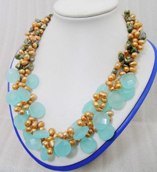 3 Strands Pearl&Crystal Necklace 19inch