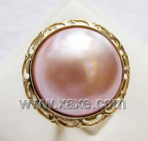 Luxurious 15mm pink mabe pearl ring 14K