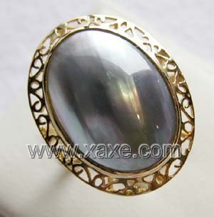 Luxurious 14mm gray mabe pearl ring 14K