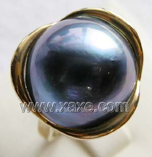 Luxurious 15mm dark gray mabe pearl ring 14K