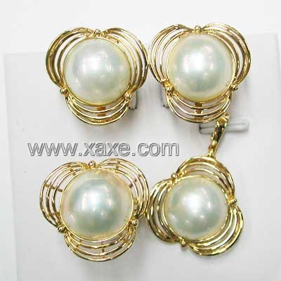 15mm white mabe pearl eariring ring sets 14K