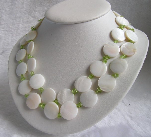 Double Strands White Shell & Nature Amethyst Necklace