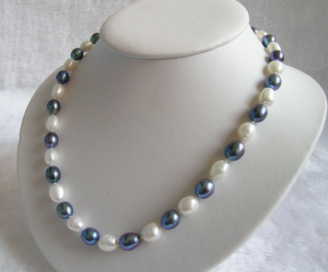 Black&White 8-9mm Pearls Necklace 18inch