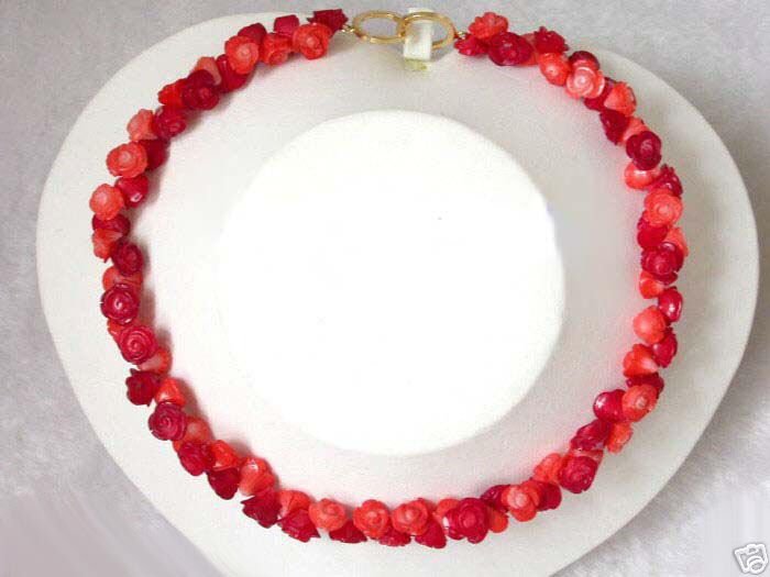 11mm flower handwork carve red pink coral Necklace
