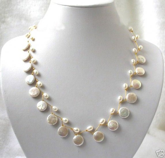 17'' handmade 12mm white coin pearls necklace