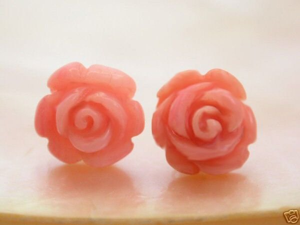 Natural pink flower coral earrings 14K stud