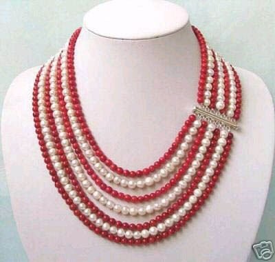 Charming 7row pearl coral necklace