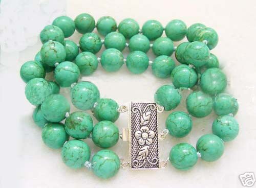 3 rows green turquoise bead bracelet