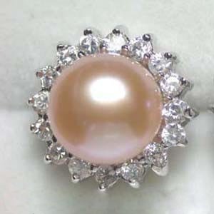 9mm pink pearl rhinestone ring 7.5#