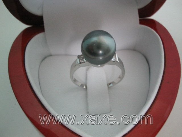 14K gold 7.5# 11.5mm black Tahitian pearl ring
