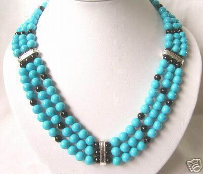 3 strand turquoise & agate bead necklace