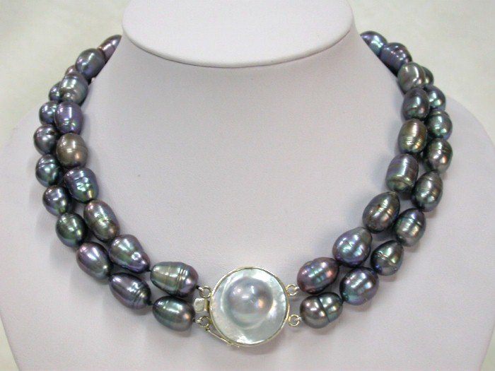 2 strand baroque black pearl mabe clasp