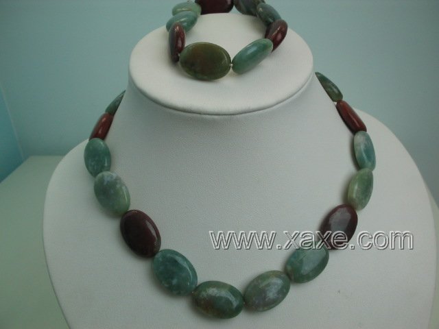 17"" multicolor jade necklace and elastic bracelet set