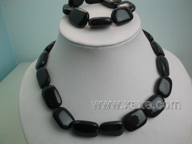 17"" obsidian bead necklace and elastic bracelet set