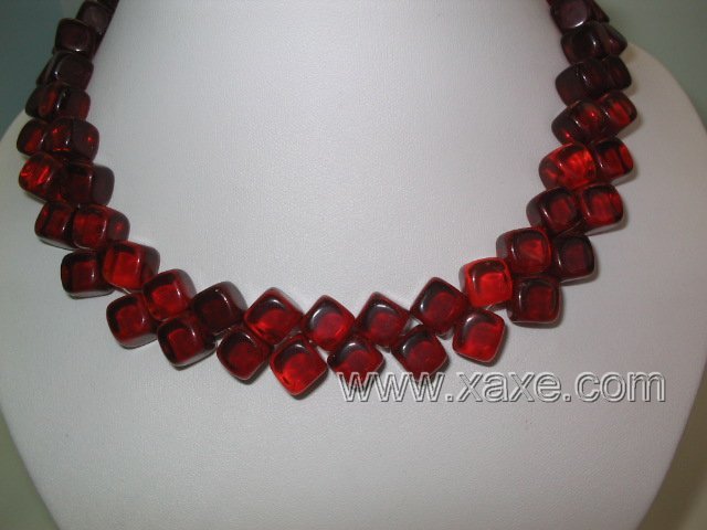 17"" 2 strand red square agate necklace
