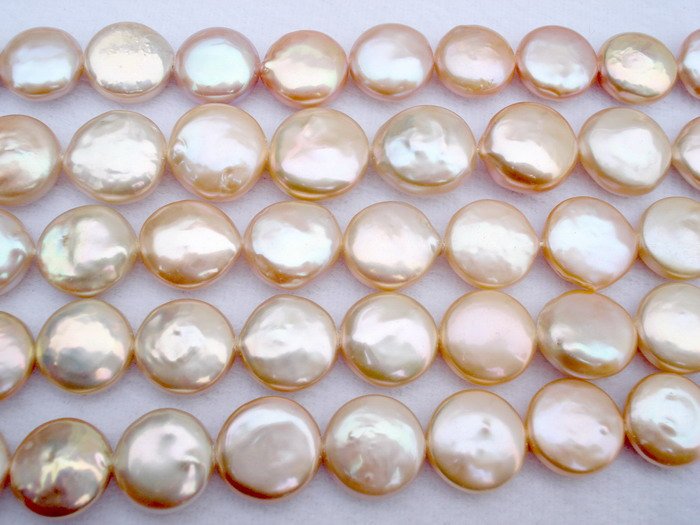 Wholesale 5 strands 16"" pink coin pearl