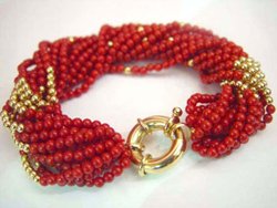 Multi-strand red coral bead bracelet