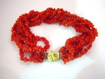 Red coral chip bracelet
