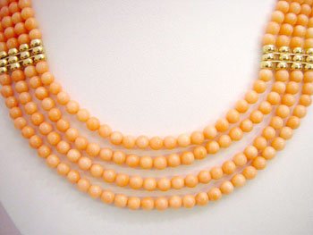 4 strands pink coral bead & gild bead necklace