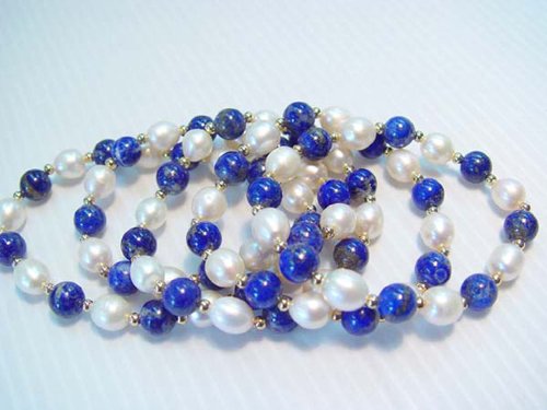 Wholesale 5 pcs pearl and lapis bead bracelet