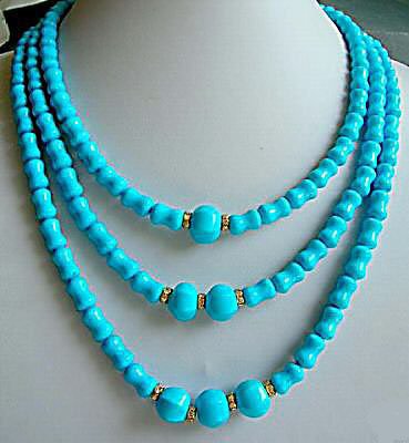 16-20'' 3 strands turquoise bead necklace