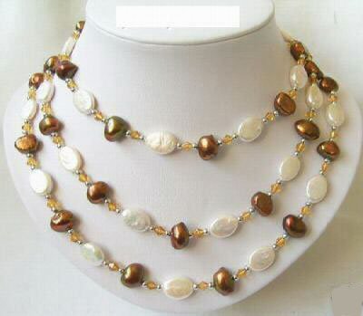 45'' coffee and white pearl necklace