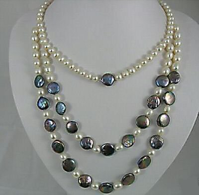 16''-22'' black and white pearl necklace