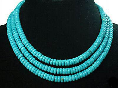 3 strands blue turquoise bead necklace